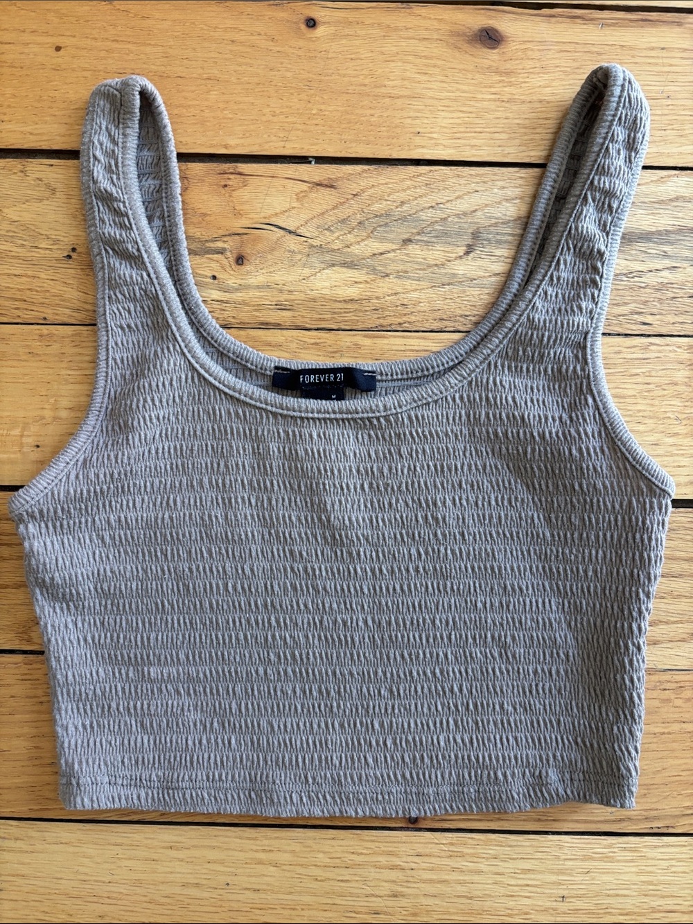 Forever 21 Taupe Textured Scoop Neck Crop Top